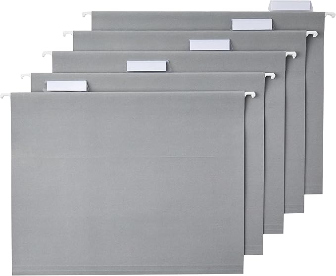 Amazon Basics Sturdy Hanging File Folders, Letter Size, Gray, 25-Pack