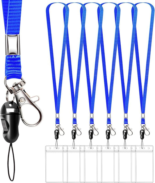 6 Pack Neck Lanyard with ID Badge Holder, Office Strap Lanyards, Stainless Metal Swivel Hook for Name Tag, Badge Holders, Keychains, Card, Blue