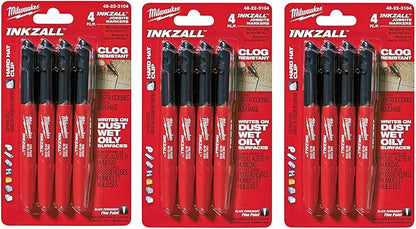 Milwaukee 48-22-3104 Inkzall Point Marker, Fine, Black, 12 Markers