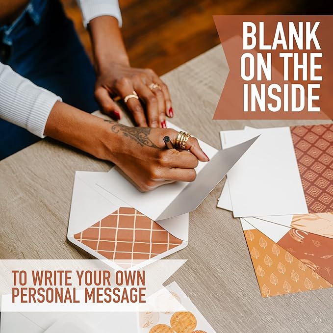 VNS Creations 100 Pack Blank Cards and Envelopes 4x6 - Plain Blank Note Cards with Envelopes & Stickers for All Occasions - Greeting Notes Colored Stationery Set, Assorted Colors - Fall