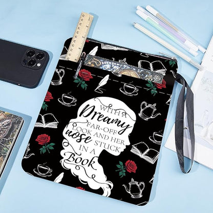 CRASPIRE Human Book Sleeve Rose Book Protector Black Book Covers for Paperbacks Washable Fabric Cloth Book Cover with Zipper and Extra Sleeve Pocket for Book Lovers Classmate Gifts