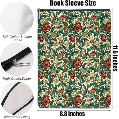 Botanical Book Sleeve, Classic Flower Book Covers for Paperbacks, Floral Book Pouch Book Protector, Book Lovers Gifts for Women Girls Friend, Book Accessories Book Club Gifts Christmas Birthday Gifts