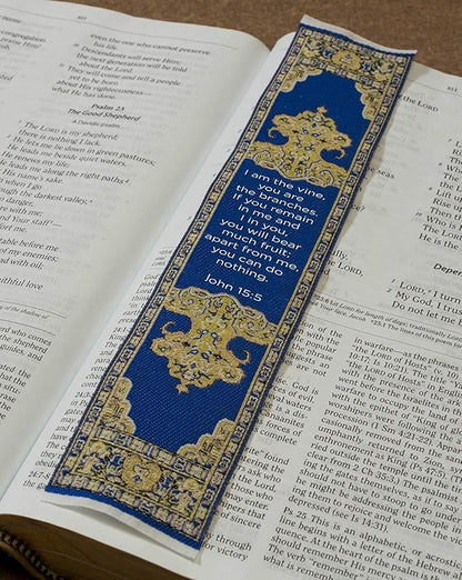 Woven Carpet Bookmark, Abide in Me, John 15:5, Traditional Turkish Design