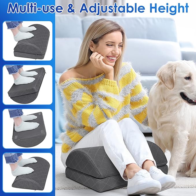 Foot Rest,Desk & Gaming Accessories,Foot Rest for Under Desk at Work,Comfortable Footrest with 2 Adjustable Heights & Removable Cover, Office Desk Accessories（Gray）