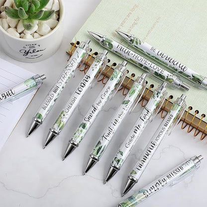 Tinlade 10 Pcs Christian Pens for Women Religious Ink Pens Easter Gifts Inspirational Quotes Bible Verse Ballpoint Funny Office Supplies for Women Men Coworker(Green Leaves)