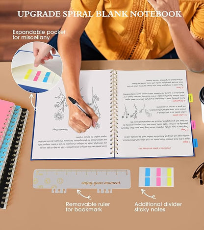 Blank Spiral Notebook Journal 8.5” x 11”, A4 Large Sketch Book for Women Men, 100 GSM Blank Paper Drawing Notebook, Plastic Hardcover Spiral Bound Sketchbook for Sketching Work School Writing, Navy