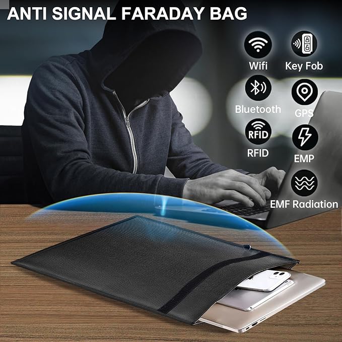 3 Pack Faraday Bags- Large Faraday Cage, Anti-Tracking Faraday Bag for Laptops & Tablets & Phones & Car Keys, RFID Signal Blocker Faraday Pouch, Fireproof & Waterproof Faraday Key Fob Protector