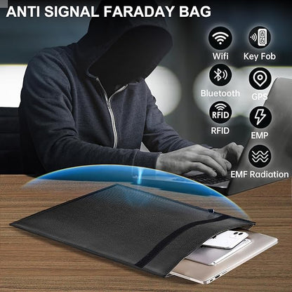 5 Pack Faraday Bags- Large Faraday Cage, Anti-Tracking Faraday Bag for Laptops & Tablets & Phones & Car Keys, RFID Signal Blocker Faraday Pouch, Fireproof & Waterproof Faraday Key Fob Protector