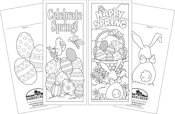 Barker Creek Bookmark Duets, Color Me Celebrate Spring, 2 Designs, Adult Coloring Book Style, Celebrate Spring with these Fun Bookmarks, 60 Bookmarks, 30 each of 2 Designs, 2.5" x 6" (2196)