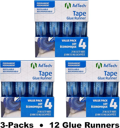 AdTech Permanent Glue Runner, 35 Yards (3-Pack) | Strong, Double-Sided Adhesive for Crafting, Scrapbooking & Office Use | Acid-Free, Reliable Bond
