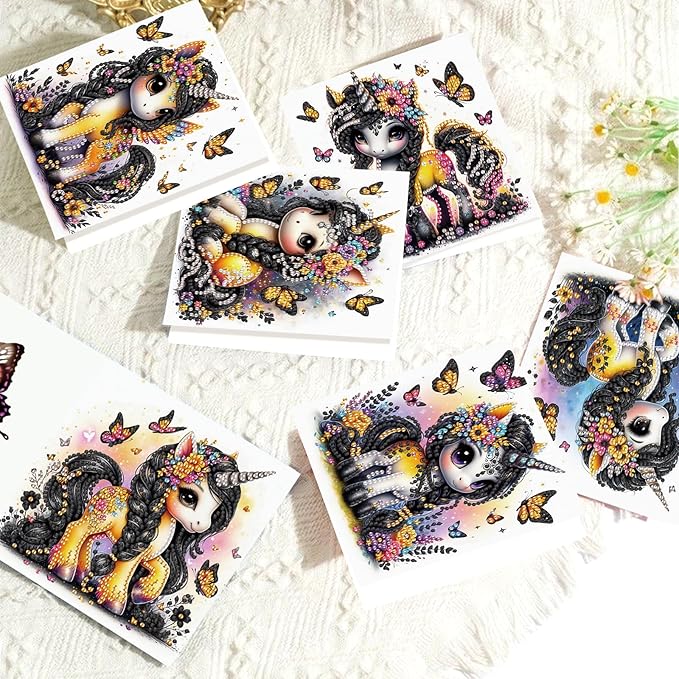6 Pcs 5D Rhinestone Painting Greeting Cards Kits, Handmade Festival Greeting Cards with Envelopes DIY Diamond Art Crafts Birthday Cards with Laser Effect for Birthdays Celebrations (Cute Animals)