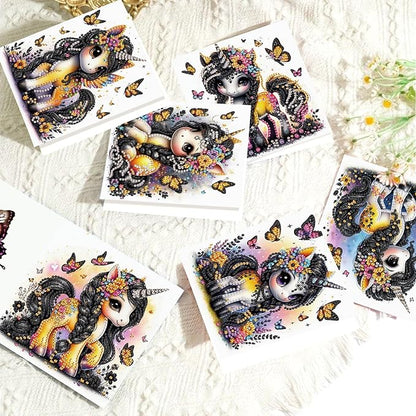 6 Pcs 5D Rhinestone Painting Greeting Cards Kits, Handmade Festival Greeting Cards with Envelopes DIY Diamond Art Crafts Birthday Cards with Laser Effect for Birthdays Celebrations (Cute Animals)