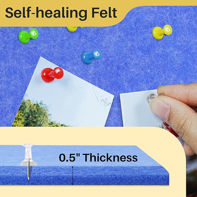 DOLLAR BOSS Large Cork Board for Wall 48" x 36" x 0.5" Bulletin Board 12 Packs Black Cork Board Tiles Self Adhesive Felt Wall Tiles with Pushpins, Corkboard for Office Pin Board Tack Board, Blue