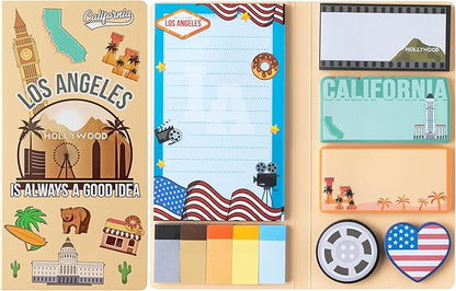B1ykin Sticky Notes Set - Cartoon Theme Cute Self-Stick Notes Pad Teacher Appreciation Gifts， Self-Adhesive Writing Memo Pages Sticky to Do Notepad for Kids Employee School Office (Los Angeles City)