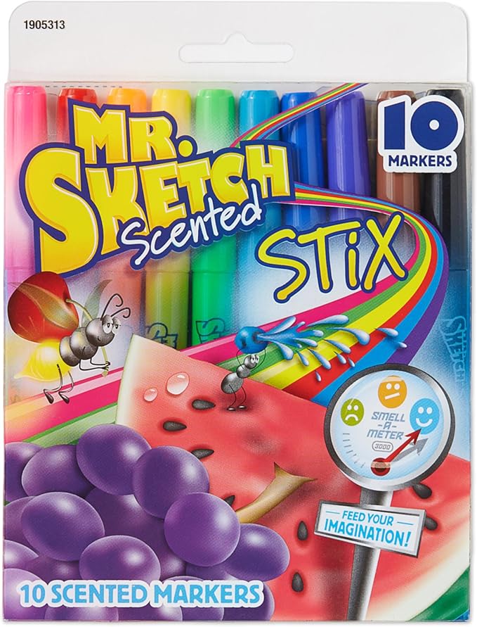Mr. Sketch Scented Stix Markers, Fine Tip Marker, Assorted Colors, 10 Count