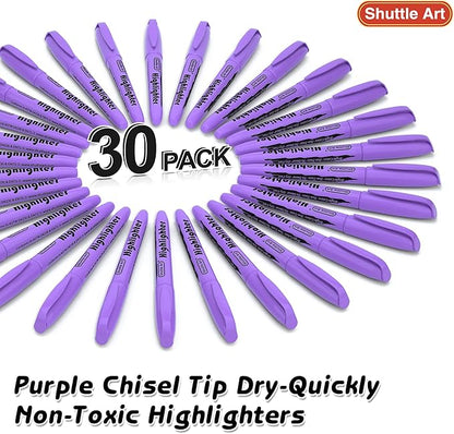 Shuttle Art Highlighters, 30 Pack Purple Highlighters Bright Colors, Chisel Tip Dry-Quickly Non-Toxic Highlighter Markers for Adults Kids Highlighting in Home School Office