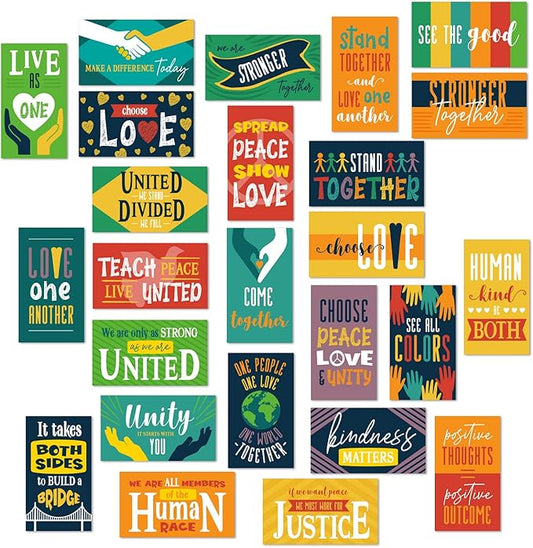 Unity Mini Note Cards / 50 Peace And Kindness Cards / 25 United Designs / 2" x 3.5" Inspirational Flat Mini Business Card Sized Notes/Made In The USA
