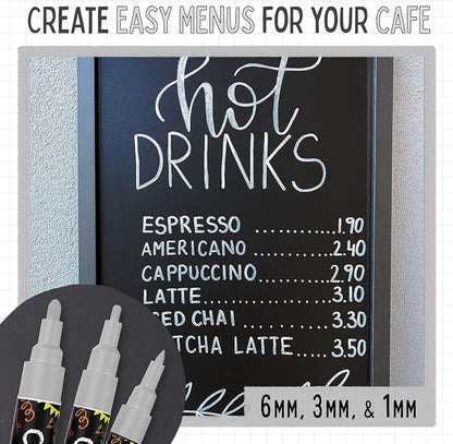 5 Silver Chalkboard Chalk Markers - Silver Dry Erase Markers for Blackboard, Chalkboard Signs, Windows, Glass | Variety Pack - Fine & Jumbo Size Ink Pen (1mm, 3mm, 6mm, 10mm, 15mm)