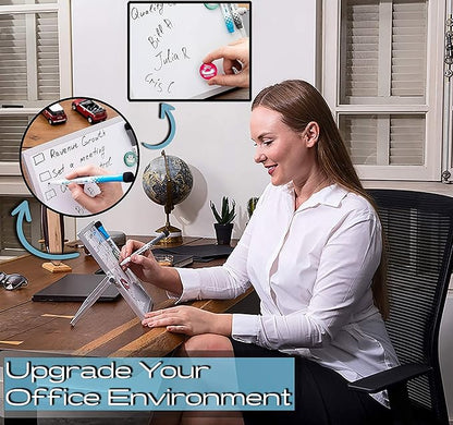 Small White Board 10"X10" - Desktop Dry Erase Whiteboard with Stand, 3 Markers, 4 Magnets & Eraser - Tabletop Double-Sided Portable Mini White Board Easel for Office Desk, Kids Home School Students