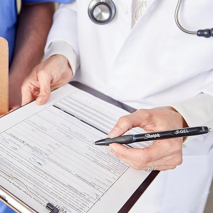 Sharpie S-Gel, Gel Pens, Drawing Pens, Gel Ink Pens For Journaling, Writing Pens, Coloring Pens, Medium Point Pens (0.7Mm), Black Barrel, Black Gel Ink, 12 Count