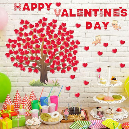 Valentine's Day Bulletin Board Decorations Valentine Tree Bulletin Board Set Heart Classroom Tree Bulletin Board Stickers Heart Bulletin Board Tree Wall Background Banner Decor (Cute Style)