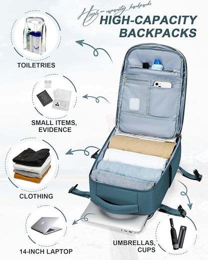 Carry On Backpack, Travel Backpack for Women Men Flight Approved, Personal Item Travel Bag for Airplanes, 14-15.6 Inch Laptop Business Backpack, Casual Daypack Gym Hiking Bakpack Peacock Blue(Small)