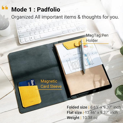 LHiDS Creative Folio Lite 2.0 with Stand, Business Portfolio Resume, 3-in-1 Padfolio with Magnetic Accessories, Work as Notebook Cover, Clipboard, Organizing Board for Home and Office (Gray, A5)
