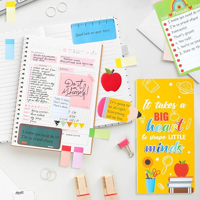 Teacher Themed Sticky Notes Set - Blackboard Pencil Apple Shape Self-Stick Note Pads Teacher Appreciation Gift Writing Memo Pads Page Marker Back to School Office Supplies, 550 Sheets (Yellow)