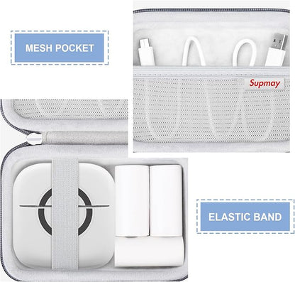 Hard Travel Case for Cabaro Mini Printer Sticker Thermal Printer, Bluetooth Portable Phone Printer Storage Holder Protection Case with Zipper Mesh Pocket fit Rolls Paper, Charging Cable, Grey