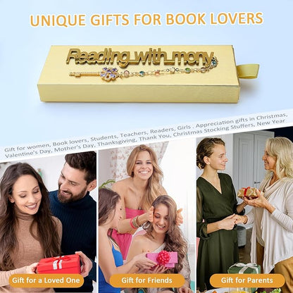 Metal Bookmark Cute Book Accessories Gifts for Women Teacher Readers Book Lovers for Christmas Mother's Day (Reading with Mony Gold)