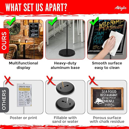 ABRYLX Magnetic Chalkboard Sign with Adjustable Aluminum Pedestal Stand - 30x45cm Black Chalk Board for Weddings, Restaurants, and Events Stand with 6 Liquid Chalk Markers Included
