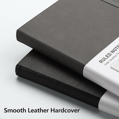 RETTACY Journaling Notebooks, A5 Lined Notebook Journal with 320 Numbered Pages, 5.7'' × 8.3'', Medium Size, Journal Notebook for Writing, Work, Leather Hardcover, 100 GSM Thick Paper (Gray)