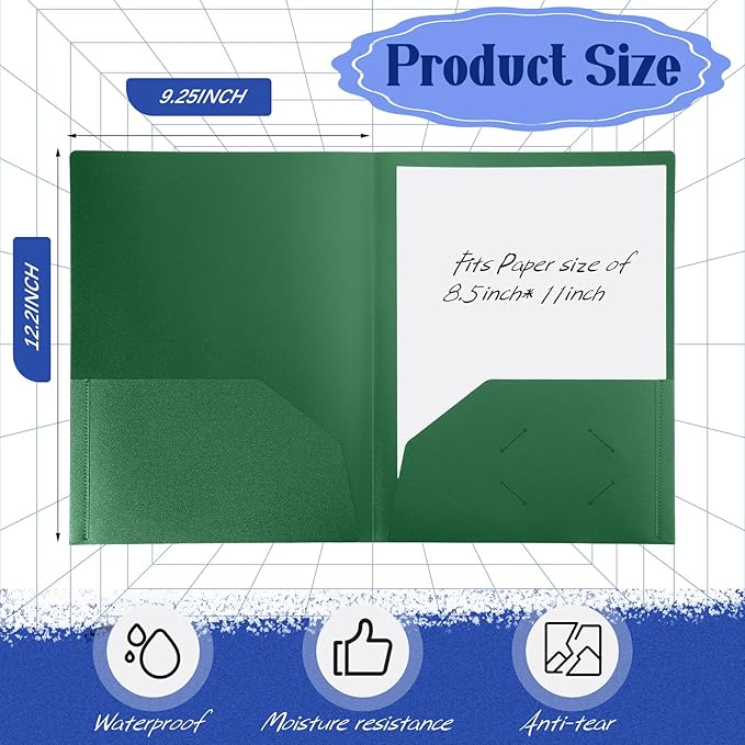 Patelai 50 Pack Pocket Folders Bulk 2 Pocket Heavy Duty Plastic Folders with Pockets Letter Size Folders Business Card Holder for School Office File (Multi Colors)