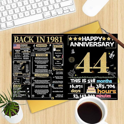 Joycard 44th Anniversary Card for Women Men, Gold Wedding Card for Wife Husband, Sweet Marriage Decorations Gifts for Couple, Perfect for Her Him on Anniversary Day, Back in 1981