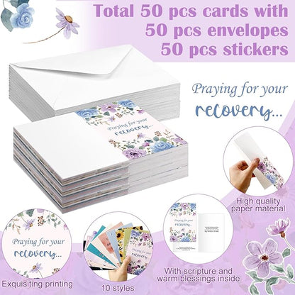 50 Pack Religious Get Well Cards with Scripture Assorted Bible Verse 4 x 6 Inch Affirmation Inspirational Christian Watercolor Floral Photography Wishing You Well Greeting Cards with Envelopes