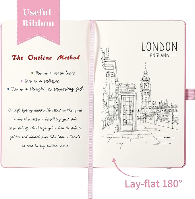 Blank Journal/Notebook - Classic Notebook/Journal with Ribbon Divider, Hardcover with Thick Paper, 5.3'' x 8.26'', Banded + Pen Holder +Inner Pocket - Pink