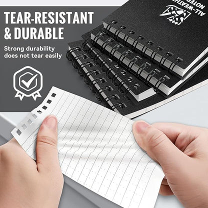 POPYOLA 4 Pack Waterproof Pocket Notebook, 3x5 Pocket Notepad, All Weather Mini Spiral Notepad, Write in the Rain Police Notepad with 100 Squared Pages for Outdoor Home Office School