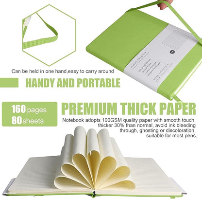 Lined Journal Notebook, 6Pack(Grass Green), 160 Pages, Medium 5.7 inches x 8 inches - 100 gsm Thick Paper, Hardcover