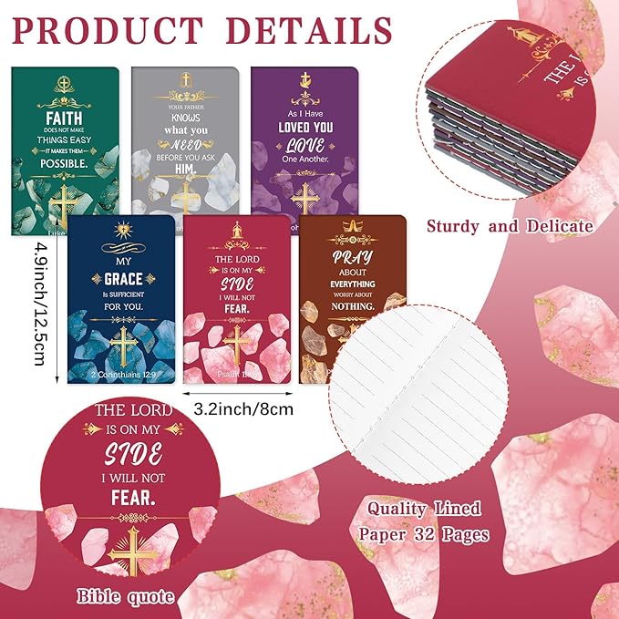 Colarr 24 Pcs Christian Bulk Gifts for Women Men Bible Verse Pens and Notebooks Religious Easter Gifts Scripture Ballpoint Pens Journals Sunday School Church Inspirational Study Supplies(Stone)