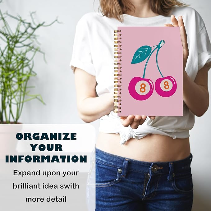 BearCake Funky Retro Preppy journal Pink Lucky 8 Ball Cherry Notebook, pink notebook, Pink Office Supplies, light pink notebook, Pink Desk Accessories, Pink Hardcover Spiral Notebook 5.5x8.3