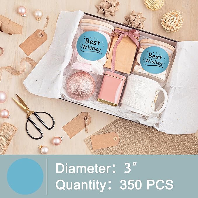 Hybsk 3 inch Circle Color Direct Thermal Stickers Shipping Labels for Barcodes,Name Tag,DIY Logo Design,Inventory– Compatible with Zebra,Rollo,Munbyn,and More-350 pcs (3 inch,Light Blue)