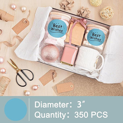 Hybsk 3 inch Circle Color Direct Thermal Stickers Shipping Labels for Barcodes,Name Tag,DIY Logo Design,Inventory– Compatible with Zebra,Rollo,Munbyn,and More-350 pcs (3 inch,Light Blue)