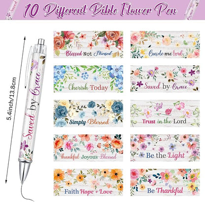 Tinlade 10 Pcs Christian Pens for Women Religious Ink Pens Easter Gifts Inspirational Quotes Bible Verse Ballpoint Funny Office Supplies for Women Men Coworker(Flower)