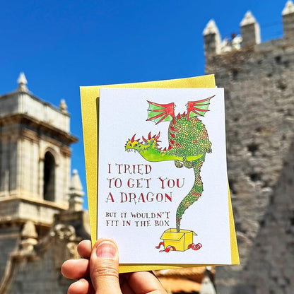 I Tried to Get You a Dragon Handmade Greeting Card, Fairy Tale Birthday, Funny Unique Dragon Magical Bday Gift for Boy, Girl, Fantasy Lover