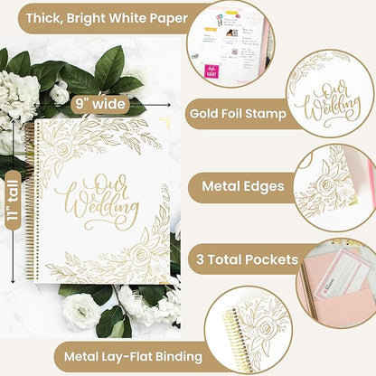 bloom daily planners Hard Cover Wedding Day Planner & Organizer (Undated) - 9" x 11" - Gold Floral