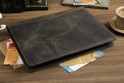 Personalized Leather Padfolio for Lefty, Business Portfolio Binder with Clipboard, Legal Pad Portfolio Folder for Men/Women - Grey