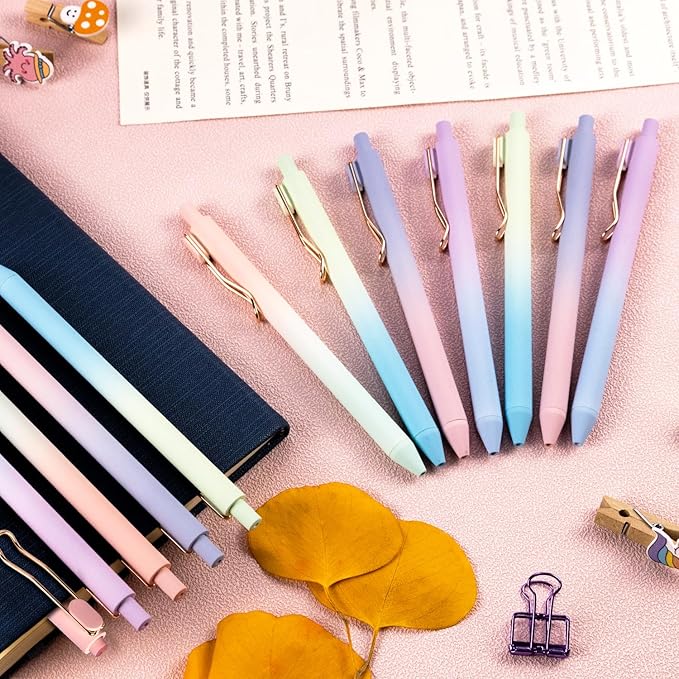 Gel Pens, 12 Pcs Smooth Writing Pens No Bleed & Smear, Black Ink Cute Pens Fine Point (0.5mm), Retractable Aesthetic Journaling Pens School Office Supplies for Women & Men