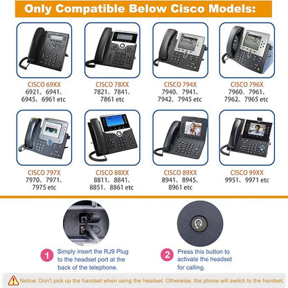 VoiceJoy Office Monaural Headset with Microphne RJ9 Plug for Cisco IP Phones 794X 796X 797X 69XX Series and 8811,8841,8851,8861,8941,8945,8961,9951,9971 etc