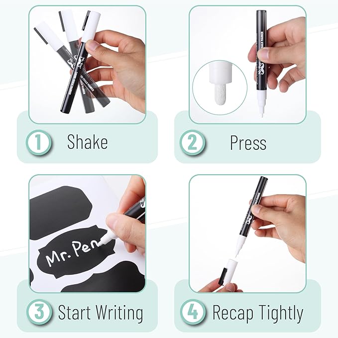 Mr. Pen- Chalkboard Labels, 500 pcs, Assorted Shapes, White Chalk Marker and Small Towel, Labels for Storage Bins and Jars