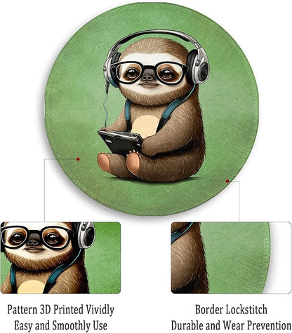 Funny Green Round Mouse Pad Mouse Pad for Desk, Cute Sloth Computer Mousepad with Stitched Edge Non-Slip Rubber Base, Cute Green Home Office Decor Desk Accessories Office Supplies Gift for Women Men